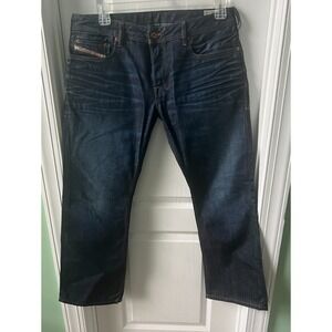 Diesel Industry Zatiny Mens Dark Blue Button Fly Bootcut Jeans Size 34 x 30